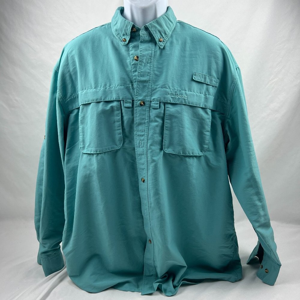 LL Bean Shirt Blue Mens Size XL Tall Long Sleeve Button Down With Cape Lining